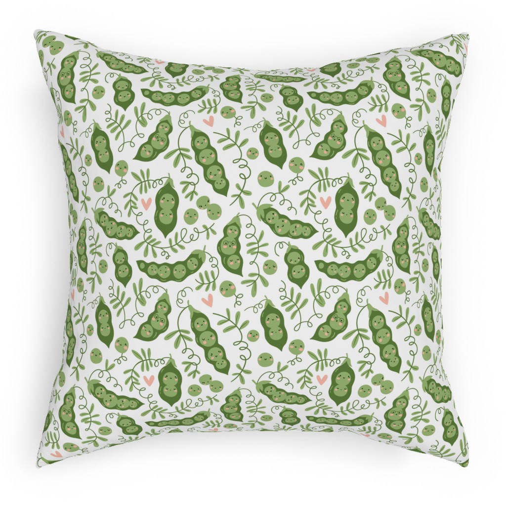 Cute Peas - Green Pillow, Woven, Beige, 18x18, Single Sided, Green, Classic Green