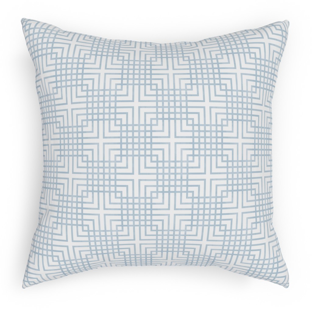 Cross Grid - Blue Pillow, Woven, Beige, 18x18, Single Sided, Blue