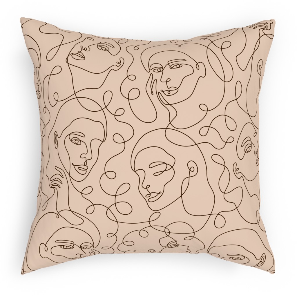 Hand Drawn Women Pillow, Woven, Beige, 18x18, Single Sided, Beige, Sand