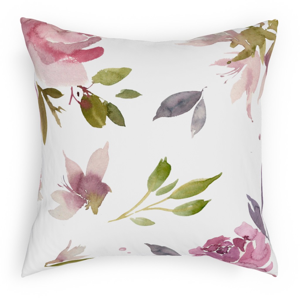 Watercolor Mauve Floral - Pink and Purple Pillow, Woven, Beige, 18x18, Single Sided, Pink