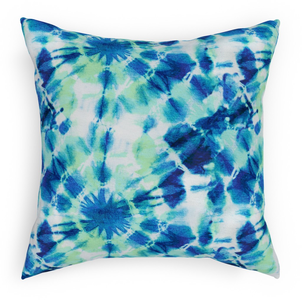 Tie Dye Ink Splat Indigo and Green Pillow, Woven, Beige, 18x18, Single Sided, Blue, True Blue