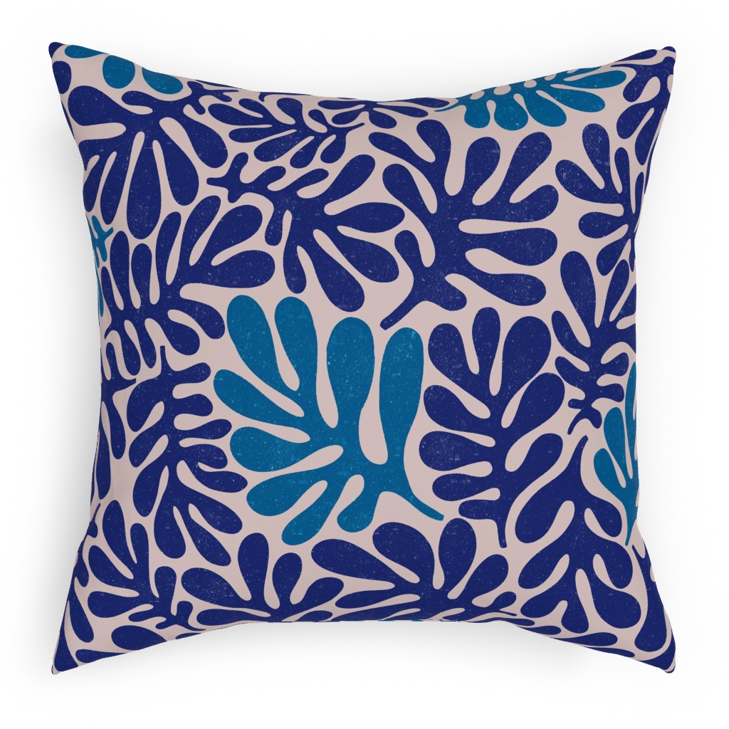 Organic Leaves - Blue Pillow, Woven, Beige, 18x18, Single Sided, Blue