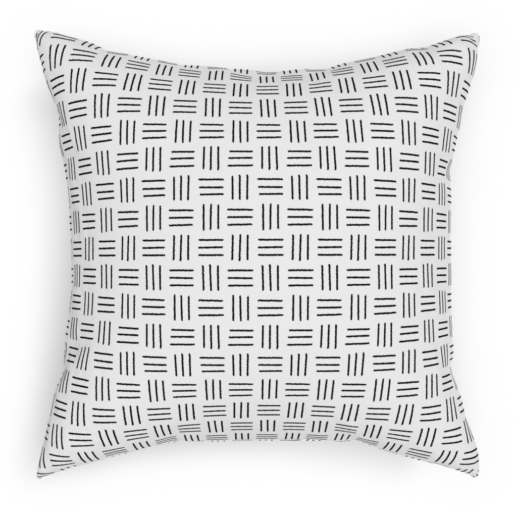 Mudcloth Basket Weave - Black on White Pillow, Woven, Beige, 18x18, Single Sided, White