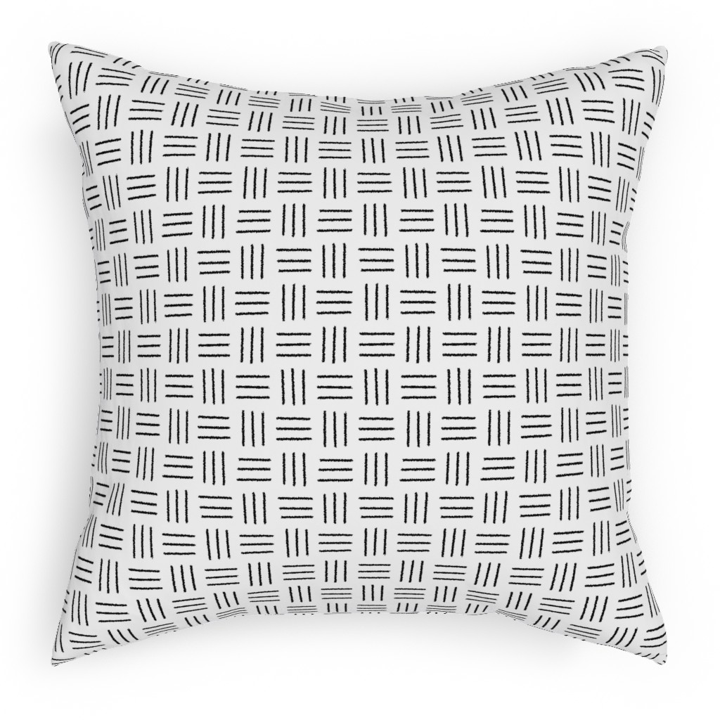 Mudcloth Basket Weave - Black on White Pillow, Woven, Beige, 18x18, Single Sided, White, White