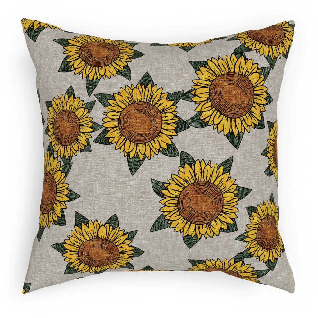 Sunflowers - Summer Flowers - Beige Pillow, Woven, Beige, 18x18, Single Sided, Orange, Orange