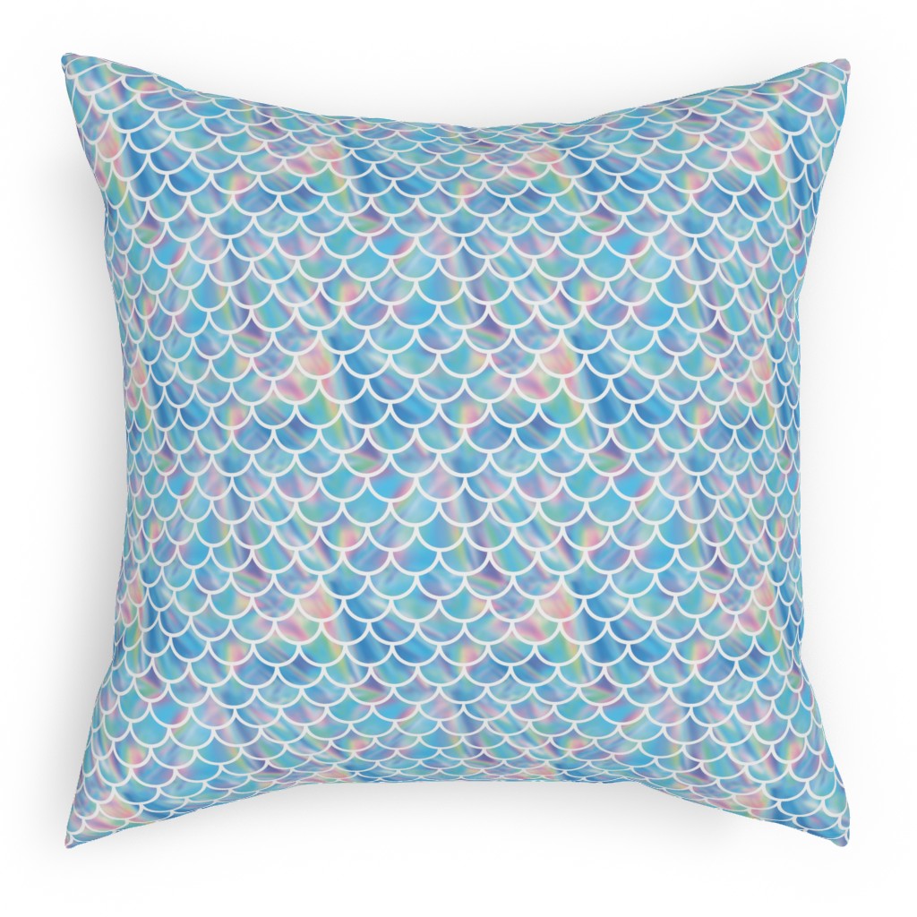 Mermaid Scales - Blue Pillow, Woven, Beige, 18x18, Single Sided, Blue