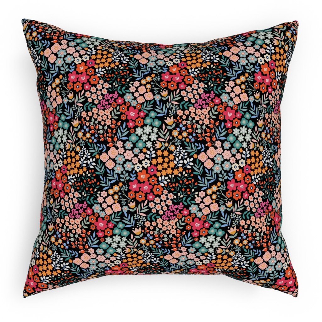 Summer Flower Pillow, Woven, Black, 18x18, Single Sided, Multicolor