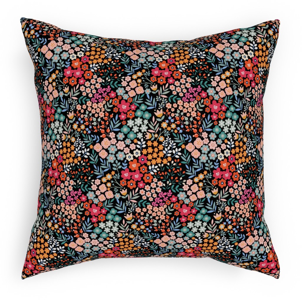 Summer Flower Pillow, Woven, Black, 18x18, Single Sided, Multicolor, Rich Black