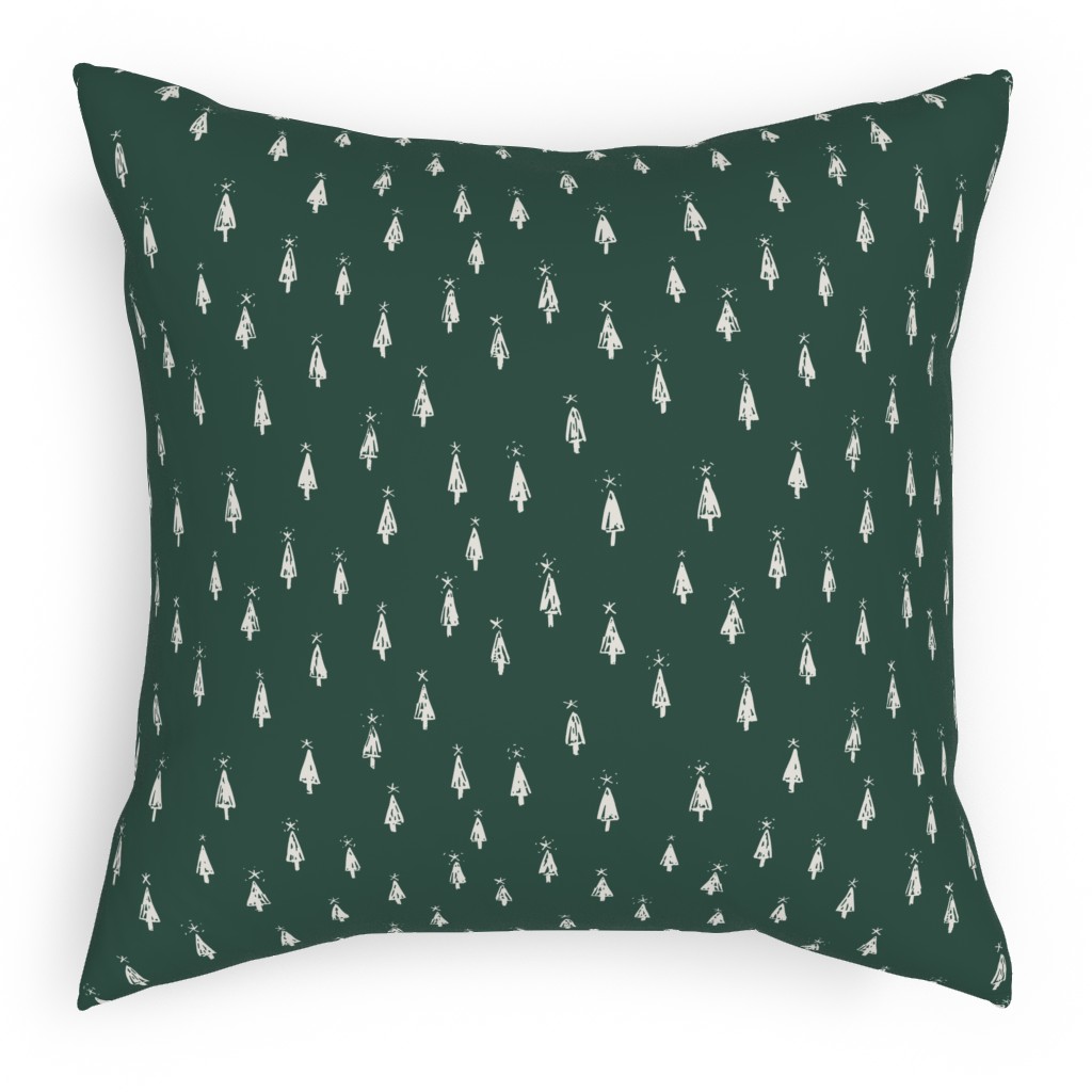 Christmas Trees on Pine Needle Pillow, Woven, Black, 18x18, Single Sided, Green