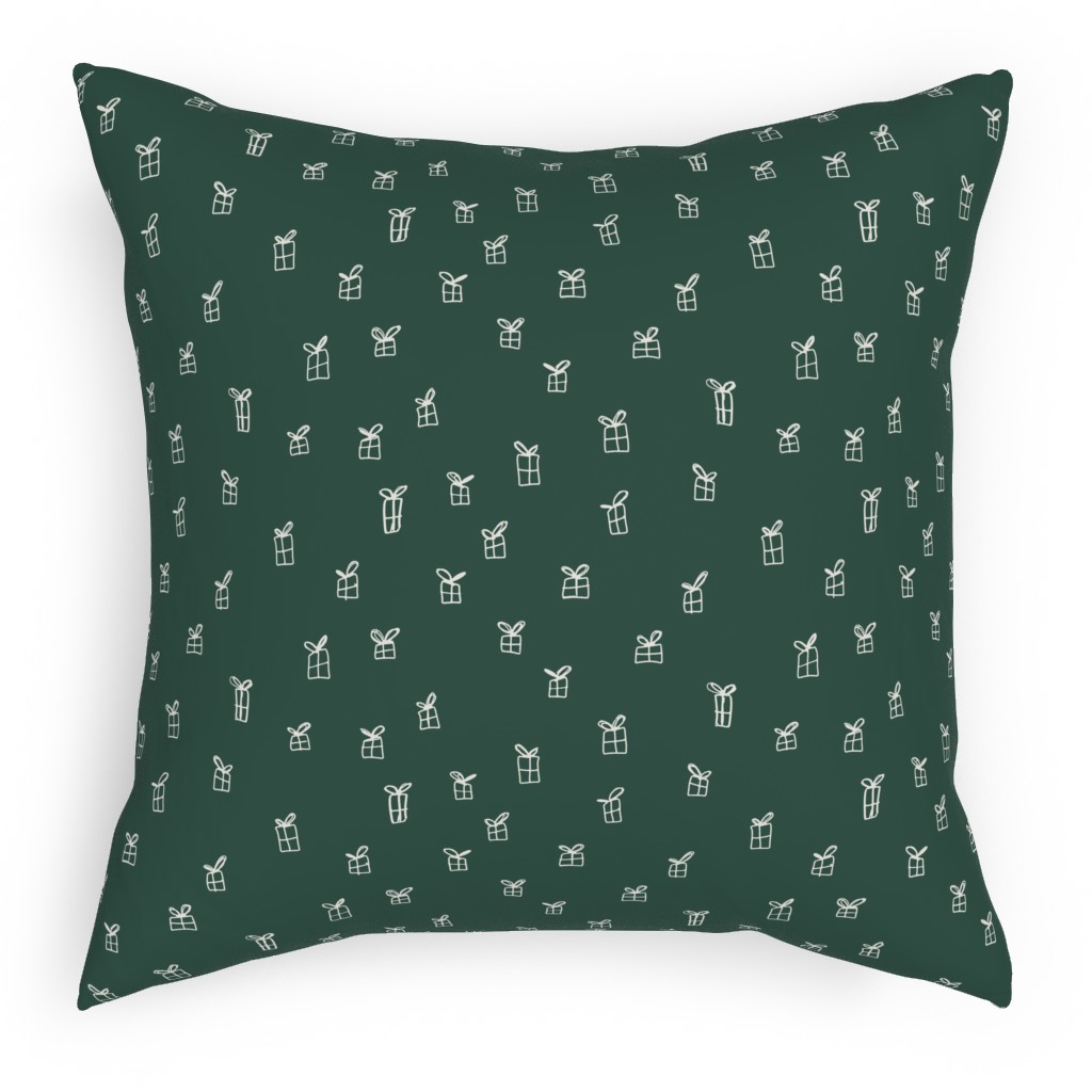 Christmas Presents on Green Pillow, Woven, Black, 18x18, Single Sided, Green, Classic Green