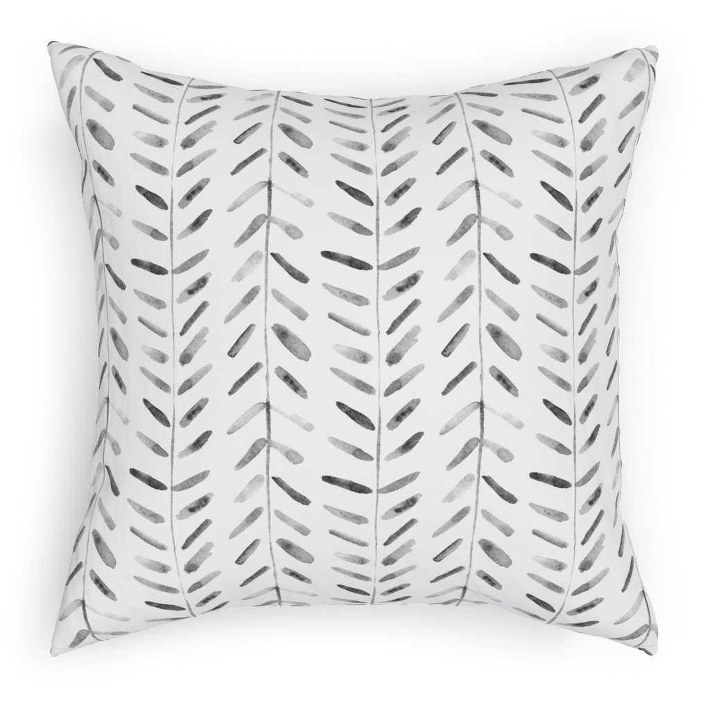 Noir Watercolor Abstract Geometrical Pattern for Modern Home Decor Bedding Nursery Painted Brush Strokes Herringbone Pillow, Woven, Black, 18x18, Single Sided, White