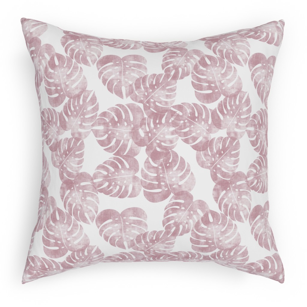 Monstera Leaves - Mauve Pillow, Woven, Black, 18x18, Single Sided, Pink