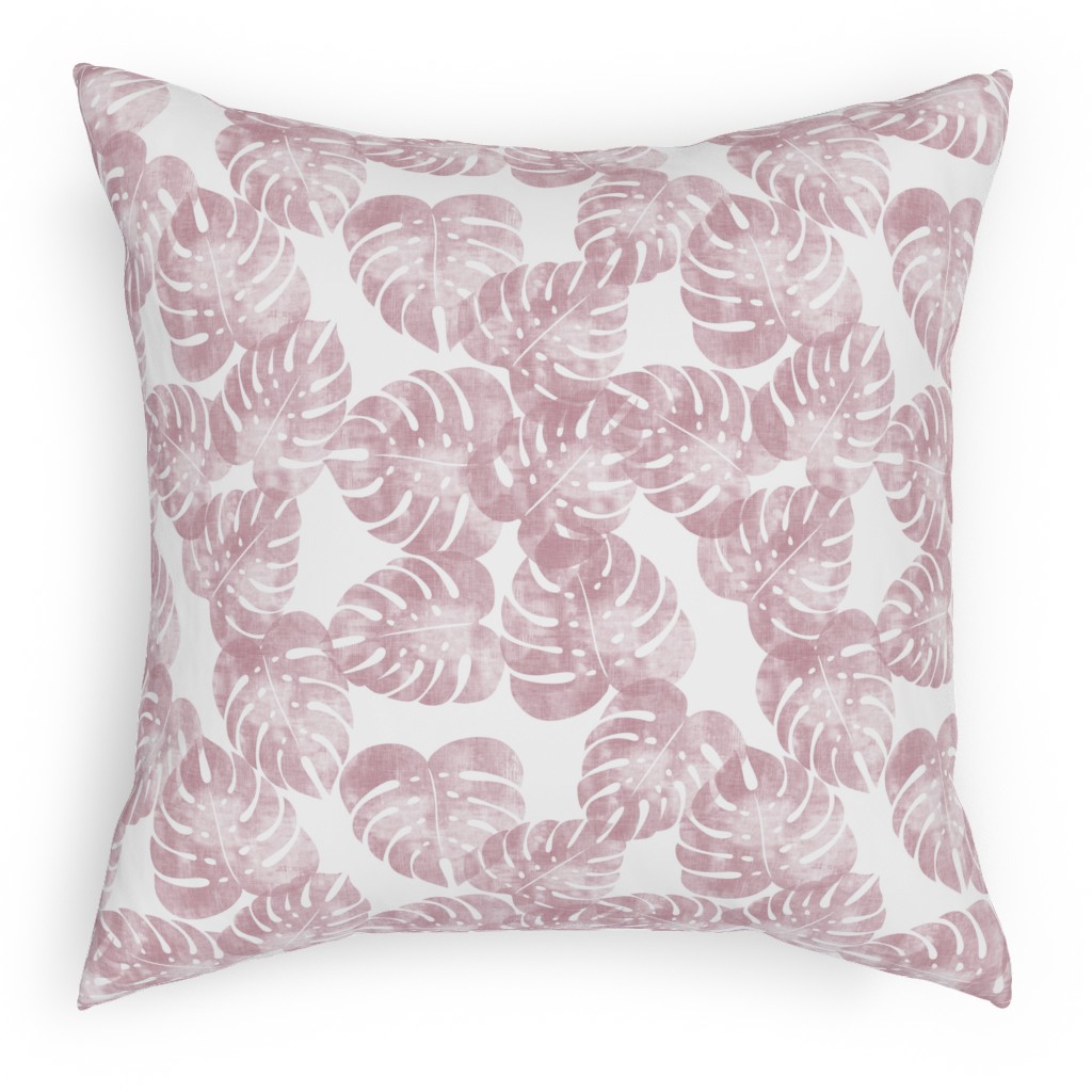 Monstera Leaves - Mauve Pillow, Woven, Black, 18x18, Single Sided, Pink, Bright Pink