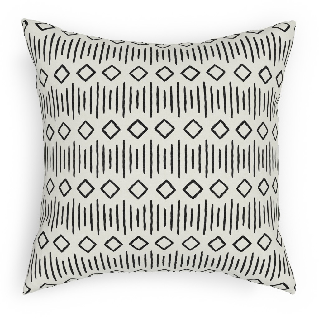 Diamond Fall - Mud Cloth - Onyx on Bone - Mudcloth Farmhouse Tribal - Lad19bs Pillow, Woven, Black, 18x18, Single Sided, Beige, Pearl
