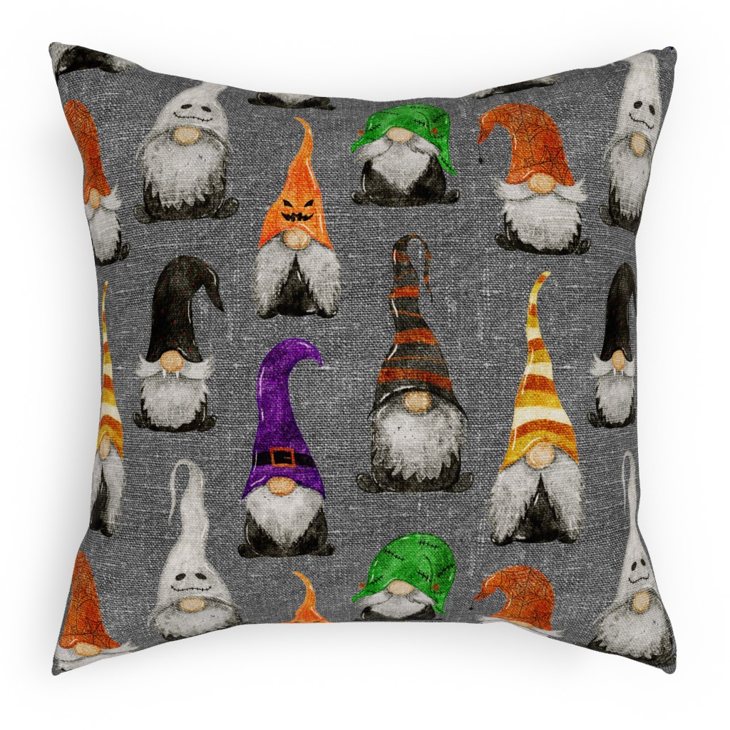 Halloween Gnomes - Grey Pillow, Woven, Black, 18x18, Single Sided, Multicolor