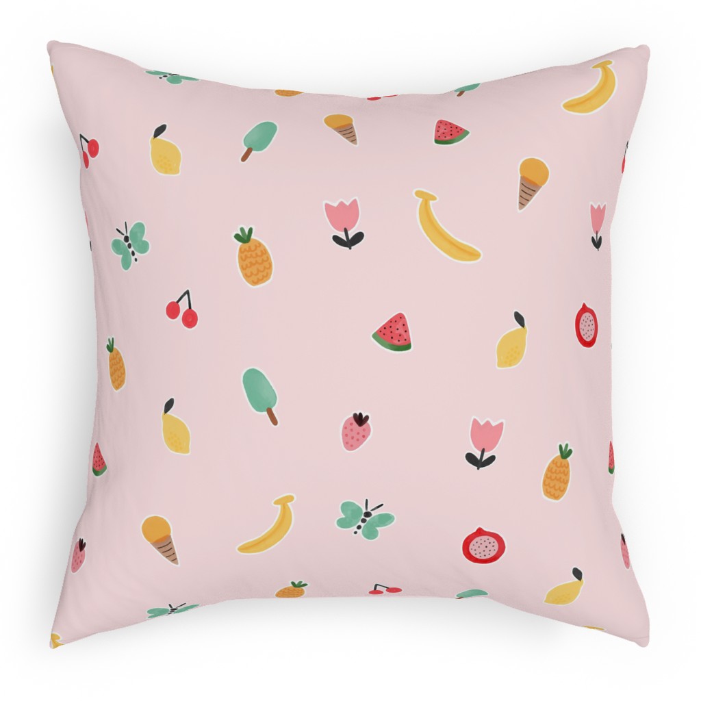 Freshy Summer - Pink Pillow, Woven, Black, 18x18, Single Sided, Pink