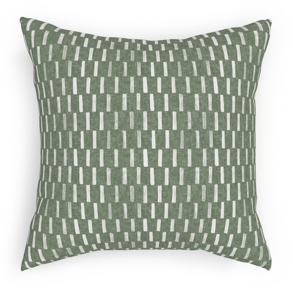 Block Print Dash - Sage Pillow, Woven, Black, 18x18, Single Sided, Green