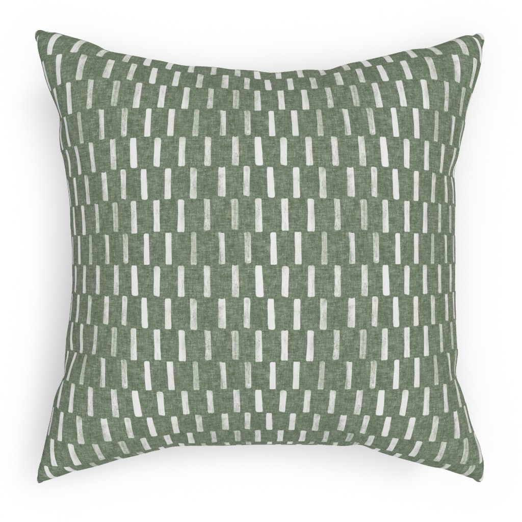 Block Print Dash - Sage Pillow, Woven, Black, 18x18, Single Sided, Green, Classic Green