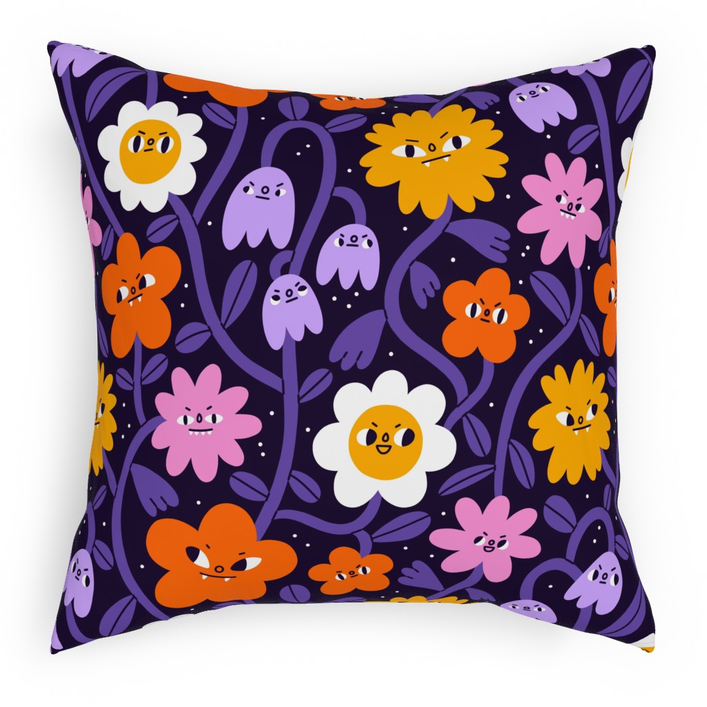 Extremely Wicked and Shockingly Evil Halloween Garden - Purple Pillow, Woven, Black, 18x18, Single Sided, Purple