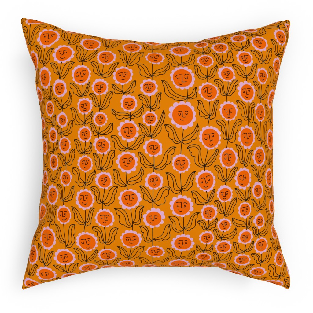 Happy Marigold Vine - Orange Pillow, Woven, Black, 18x18, Single Sided, Orange