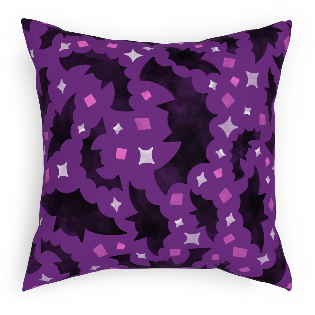 Bats & Sparkles Pillow, Woven, Black, 18x18, Single Sided, Purple, Grape Jelly