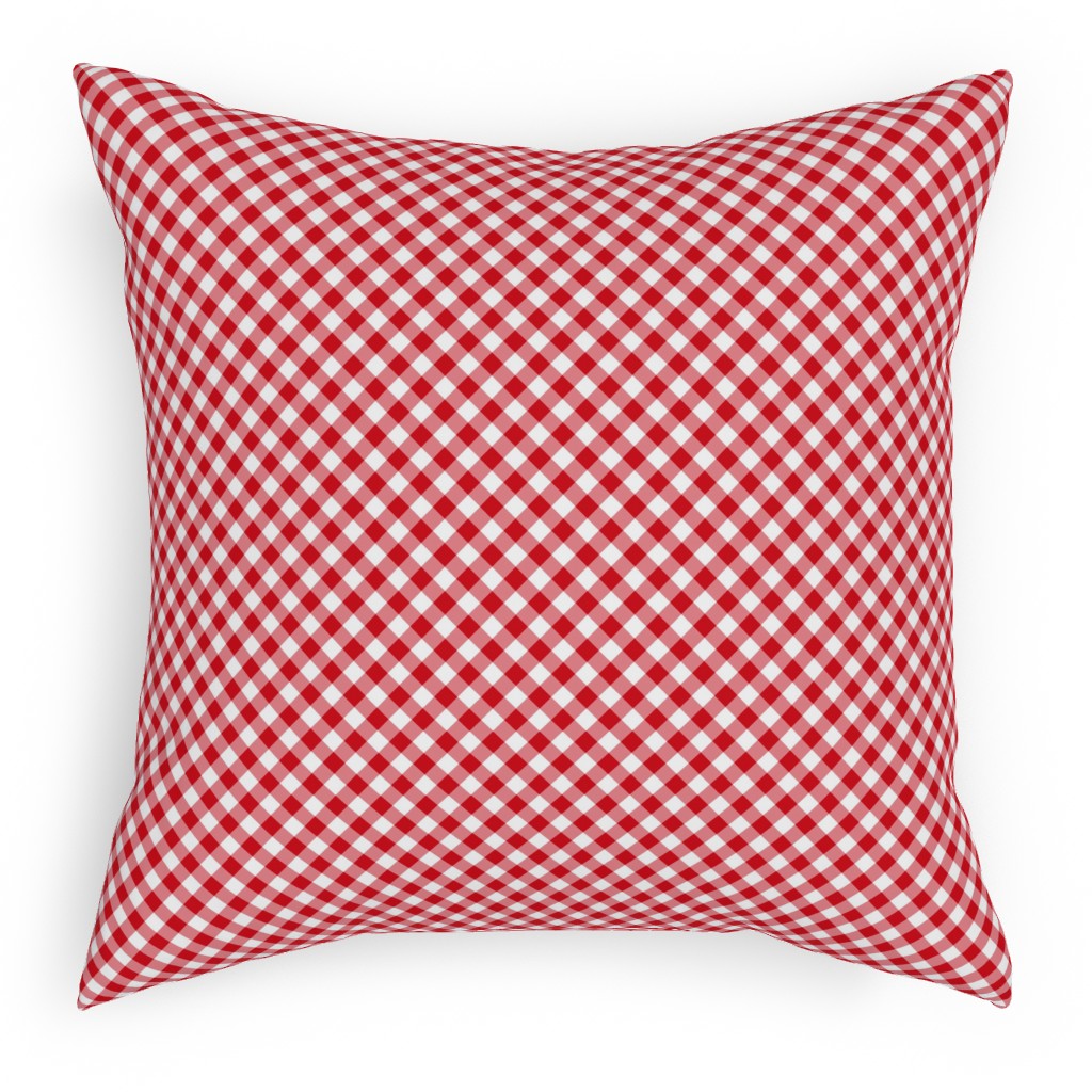Diagonal Gingham - Red and White Pillow, Woven, Black, 18x18, Single Sided, Red, Red
