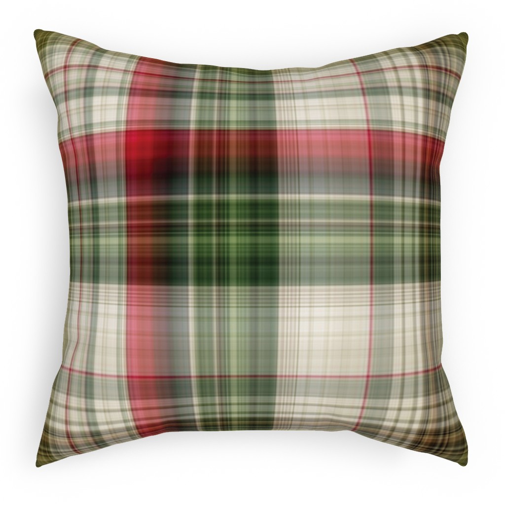 Christmas Plaid - Green, White and Red Pillow, Woven, Black, 18x18, Single Sided, Green