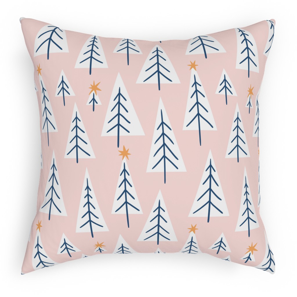Christmas Tree Forest - Pink Pillow, Woven, Black, 18x18, Single Sided, Pink