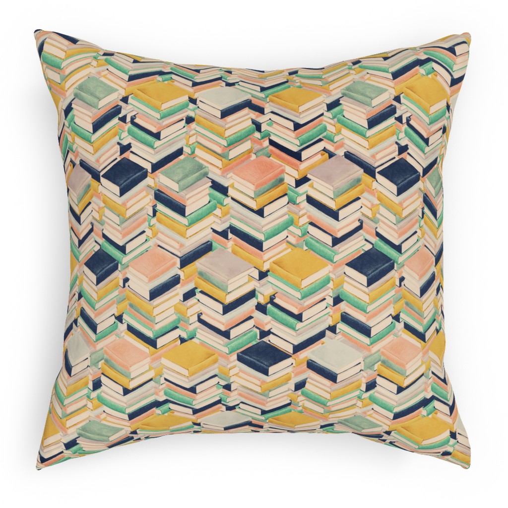 Book Stacks Pillow, Woven, Black, 18x18, Single Sided, Yellow
