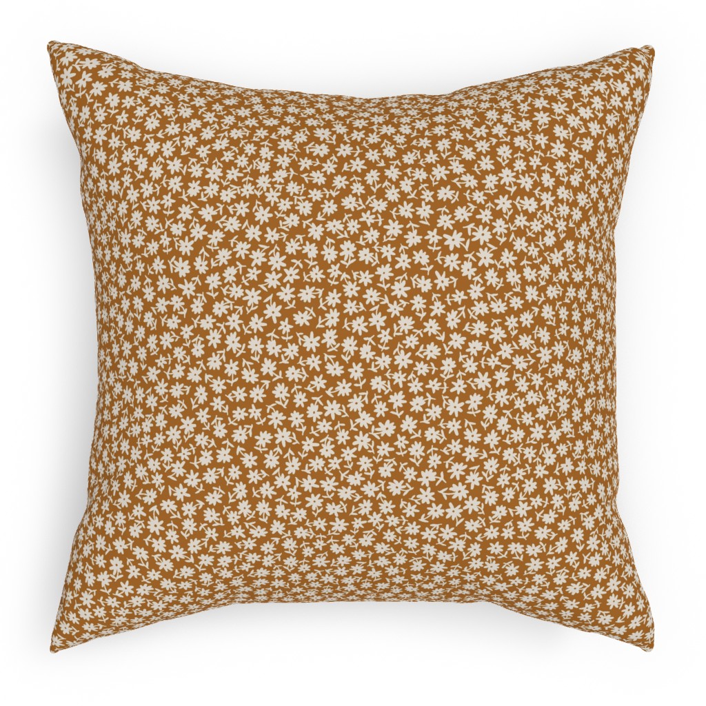 Ditsy Floral - Cream on Golden Mustard Brown Pillow, Woven, Black, 18x18, Single Sided, Brown, Brown