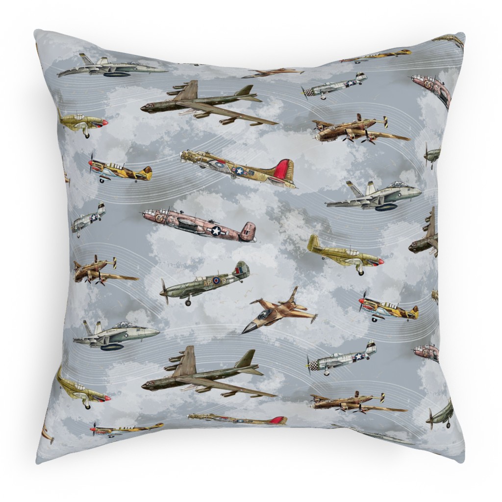 Military Planes Pillow, Woven, Black, 18x18, Single Sided, Gray, Silver