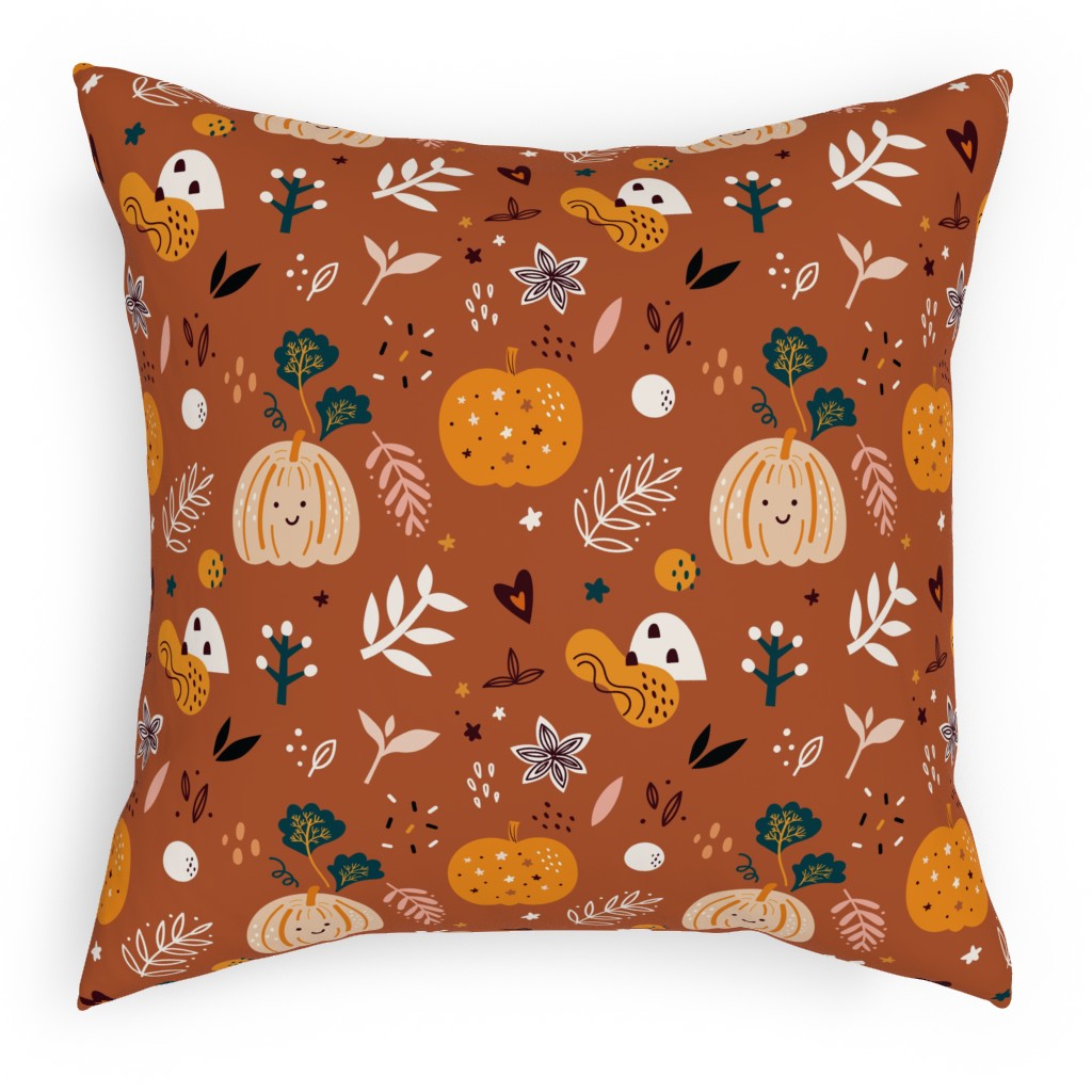 Autumn Pattern - Orange Pillow, Woven, Black, 18x18, Single Sided, Orange, Orange