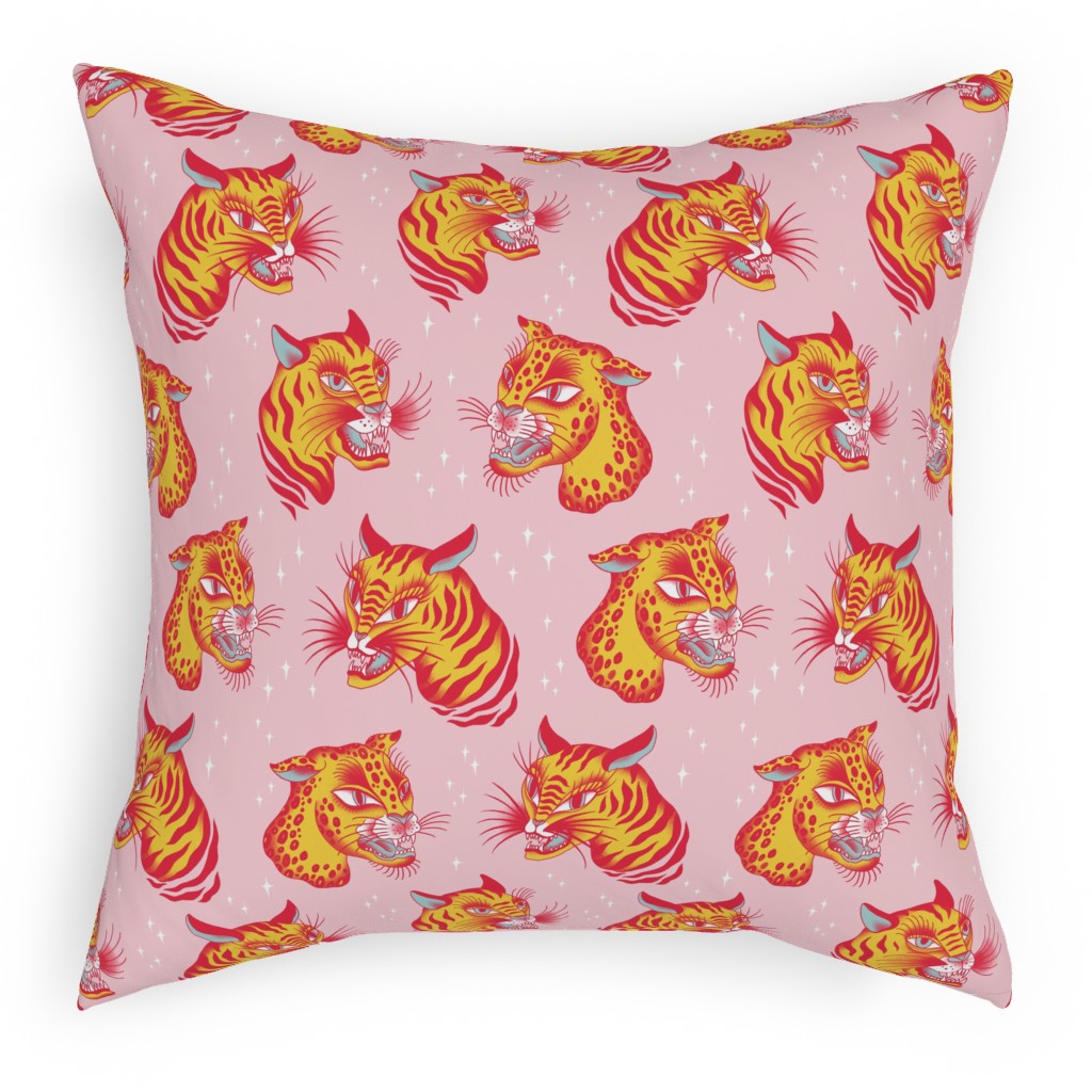 Tigerpop - Orange and Pink Pillow, Woven, Black, 18x18, Single Sided, Pink, Bright Pink