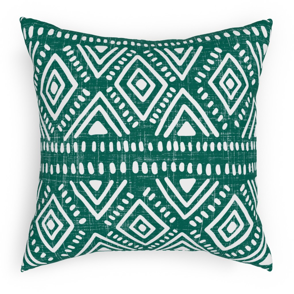 Abstract Diamond Pillow, Woven, Black, 18x18, Single Sided, Green, Lake