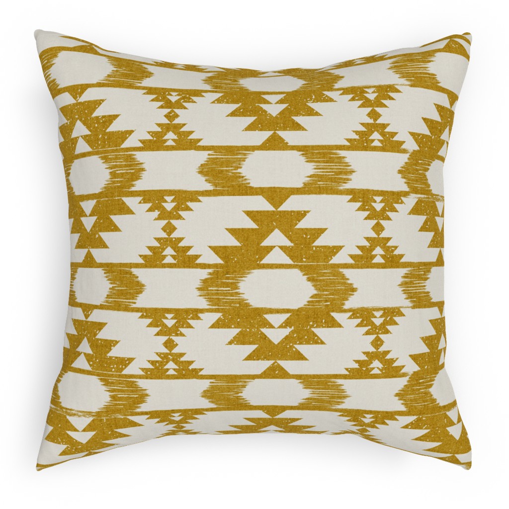 Modern Tribal Abstract Geometric - Yellow and White Pillow, Woven, Black, 18x18, Single Sided, Yellow