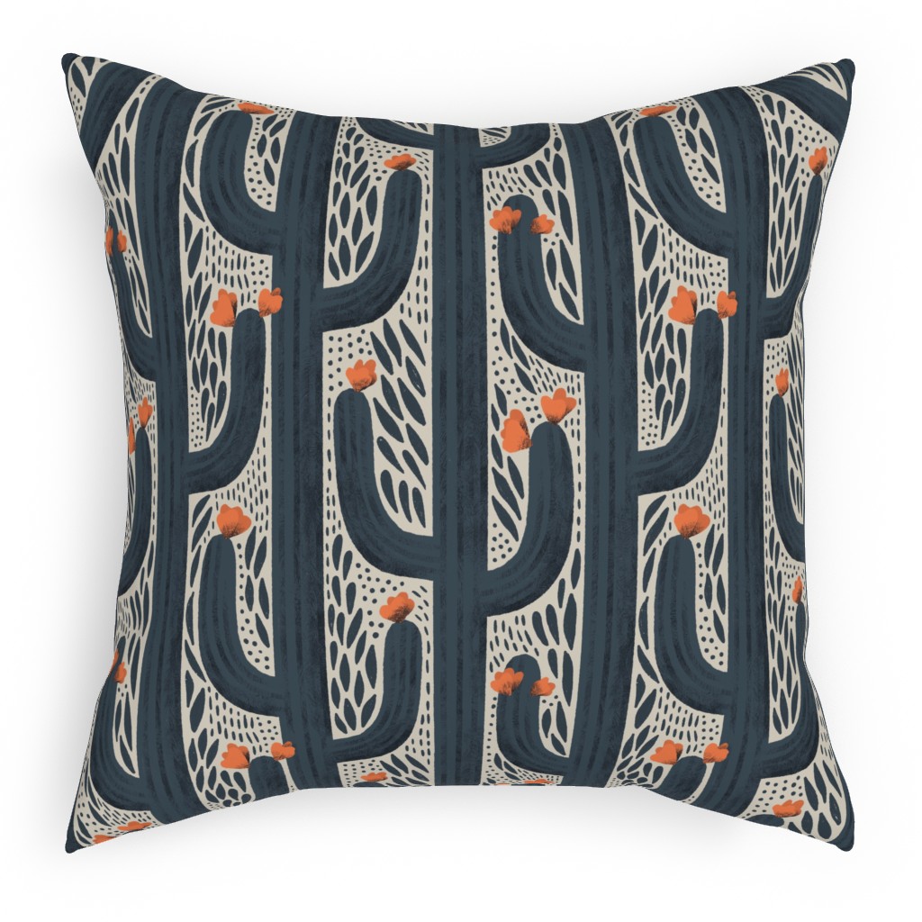 Wyatt - Cactus - Navy Pillow, Woven, Black, 18x18, Single Sided, Blue, True Blue
