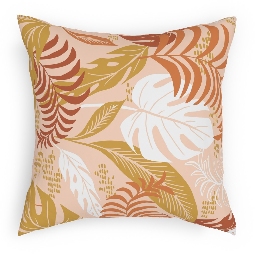 Paradiso - Tropical Palm Fronds - Golden Blush Pillow, Woven, Black, 18x18, Single Sided, Pink, Bright Pink