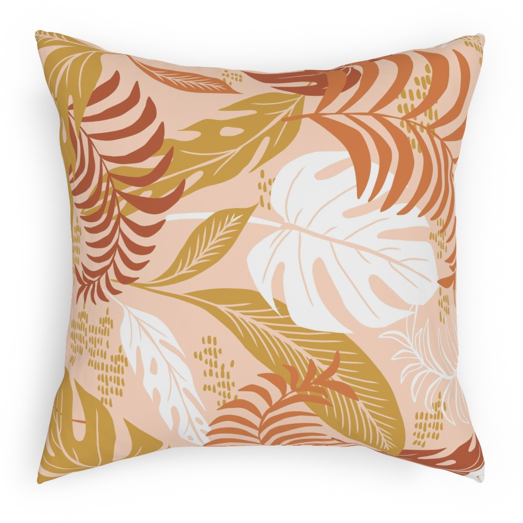 Paradiso - Tropical Palm Fronds - Golden Blush Pillow, Woven, Black, 18x18, Single Sided, Pink