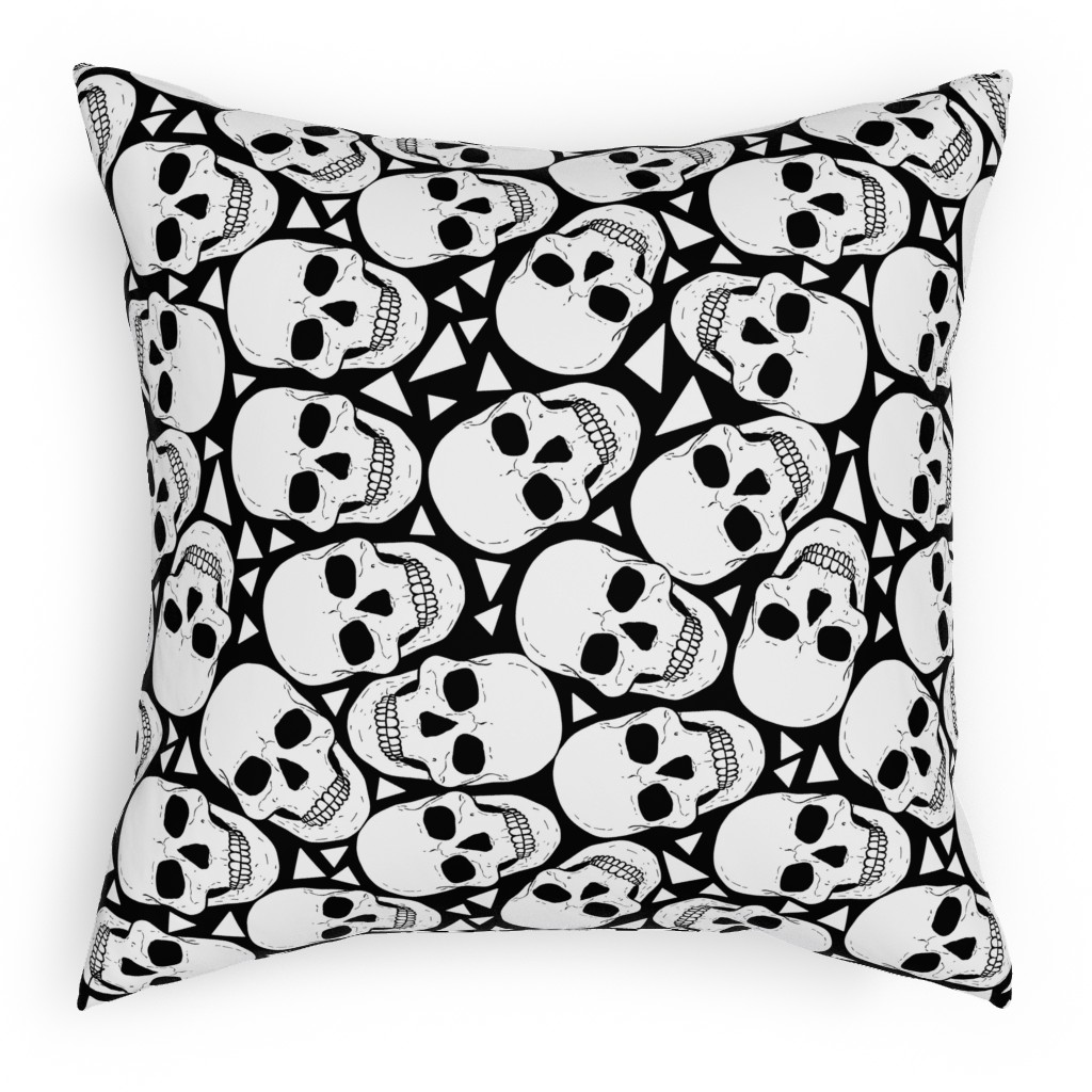 Skulls With Triangles - Black and White Pillow, Woven, Black, 18x18, Single Sided, White, White