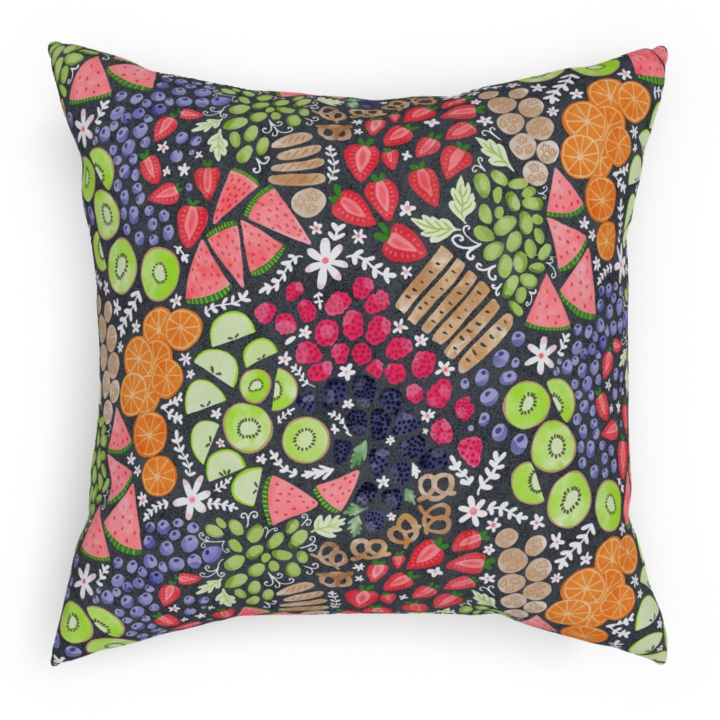 Fruity Medley Picnic Pillow, Woven, Black, 18x18, Single Sided, Multicolor