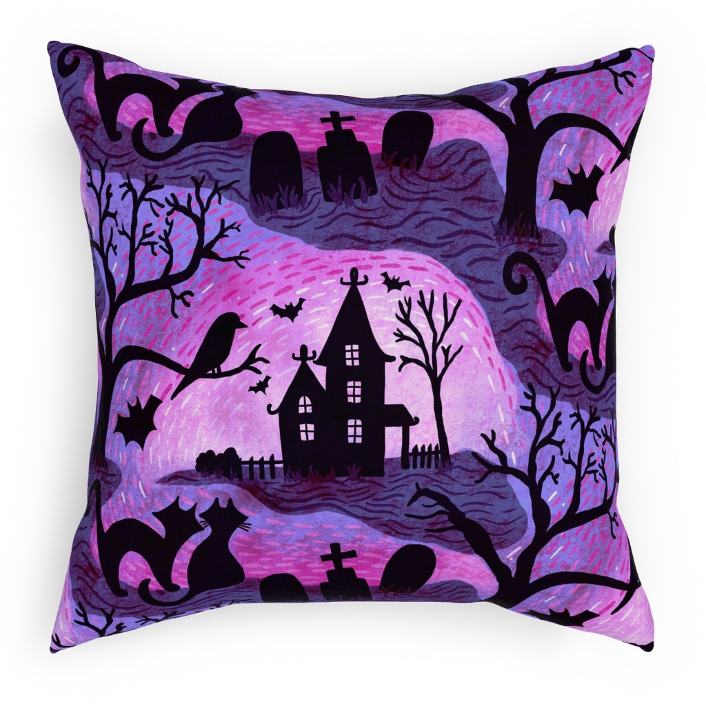 Spooky Halloween Haunts Pillow, Woven, Black, 18x18, Single Sided, Purple