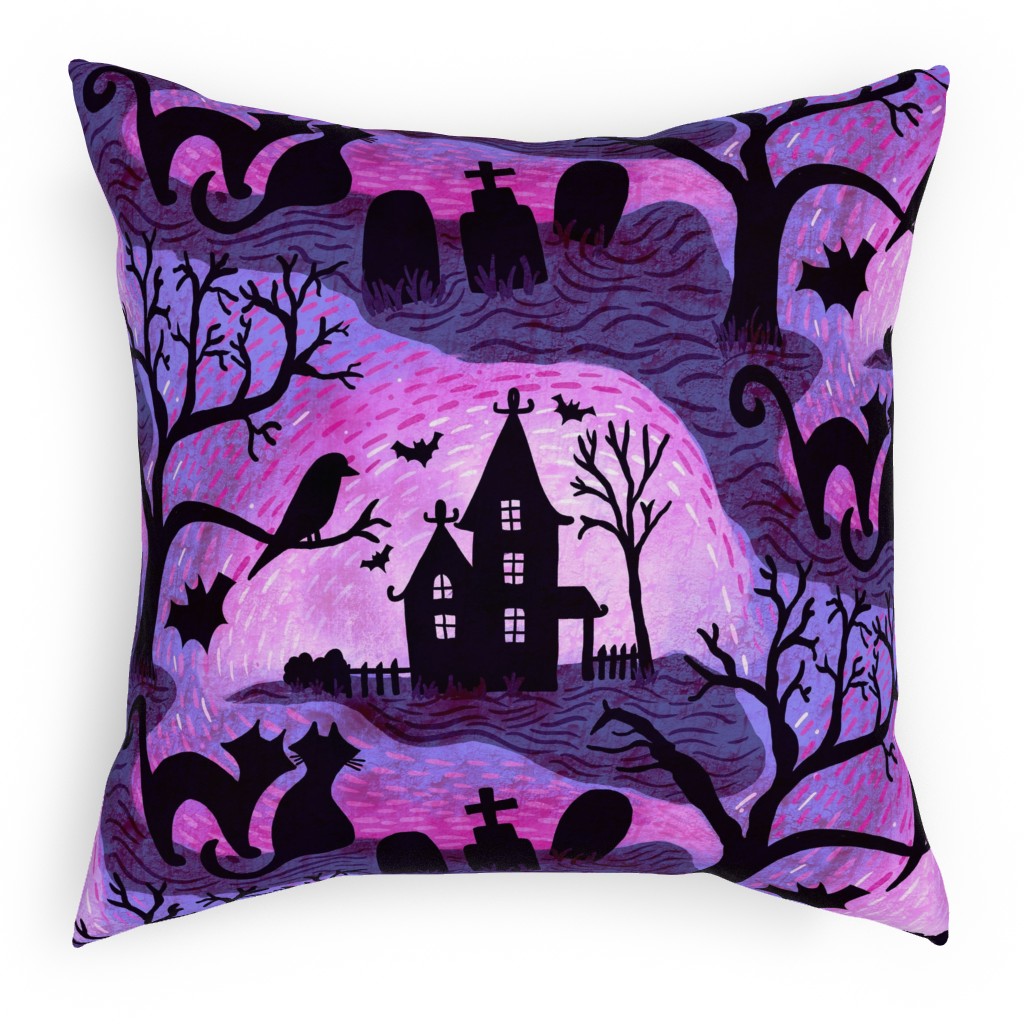 Spooky Halloween Haunts Pillow, Woven, Black, 18x18, Single Sided, Purple, Amethyst