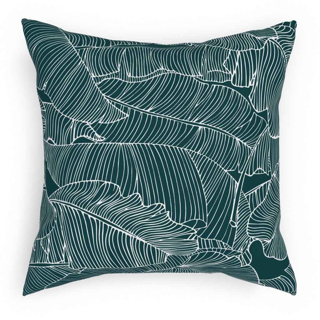 Banana Leaf - Teal Pillow, Woven, Black, 18x18, Single Sided, Green