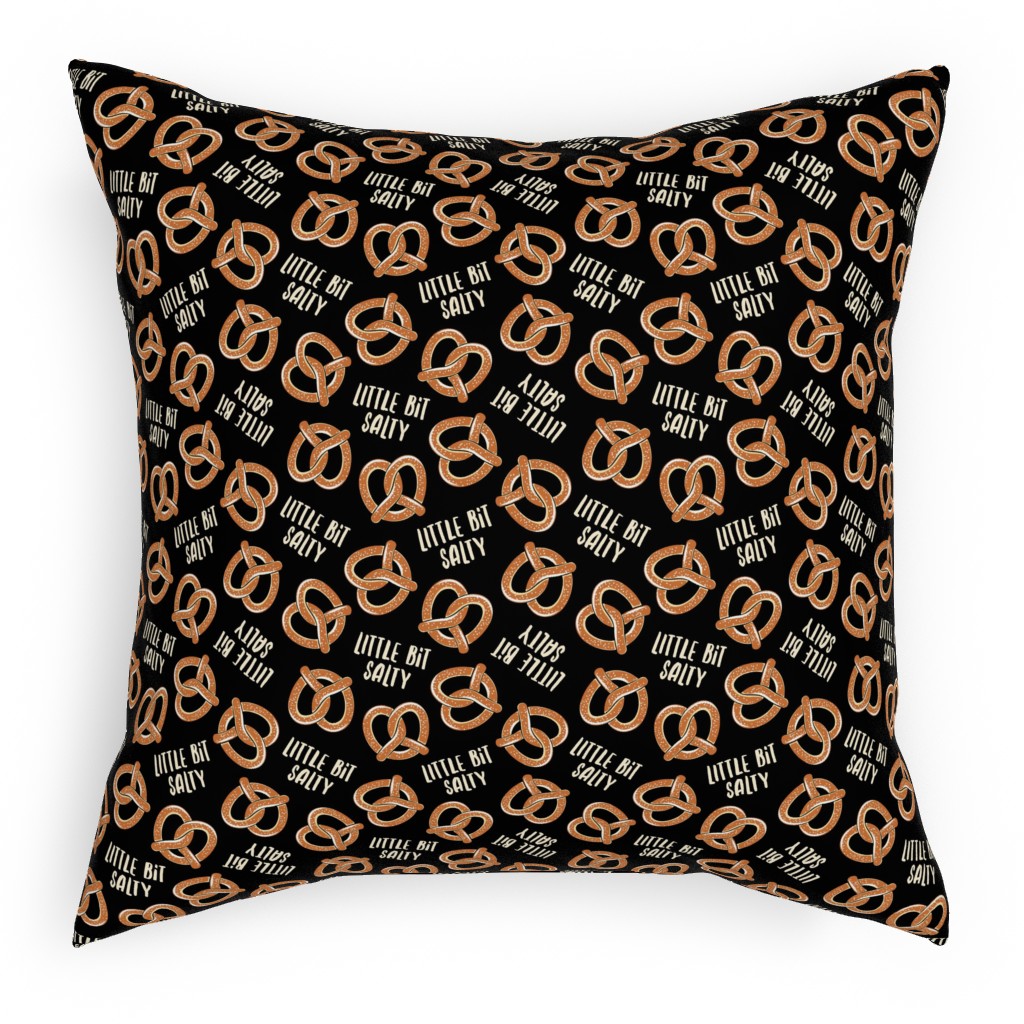 Little Bit Salty - Pretzels - Black Pillow, Woven, Black, 18x18, Single Sided, Black, Black