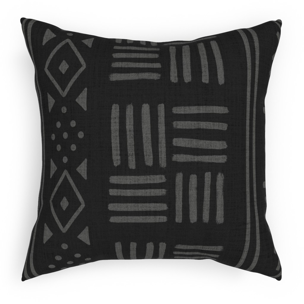 Mudcloth Geometric Motifs Pillow, Woven, Black, 18x18, Single Sided, Gray