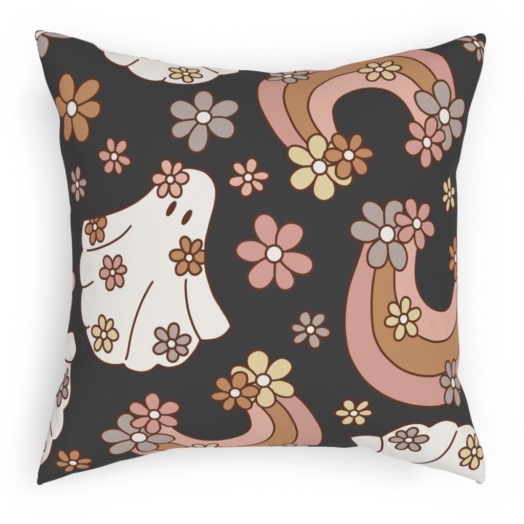 Boho Floral Ghosts Pillow, Woven, Black, 18x18, Single Sided, Multicolor