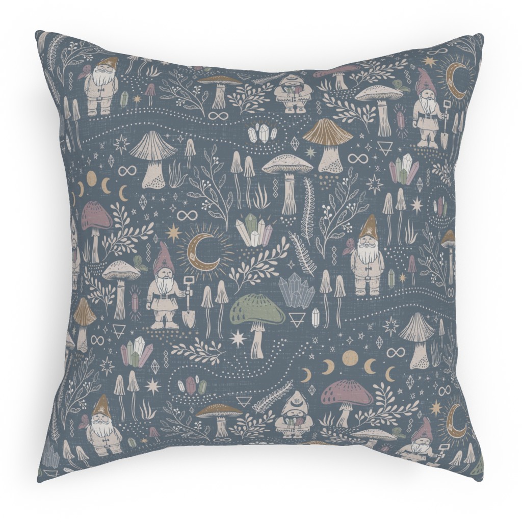 Magical Forest Gnomes - Earthy Blue Pillow, Woven, Black, 18x18, Single Sided, Blue, True Blue