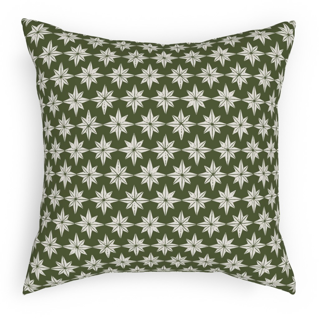 Christmas Star Tiles Pillow, Woven, Black, 18x18, Single Sided, Green