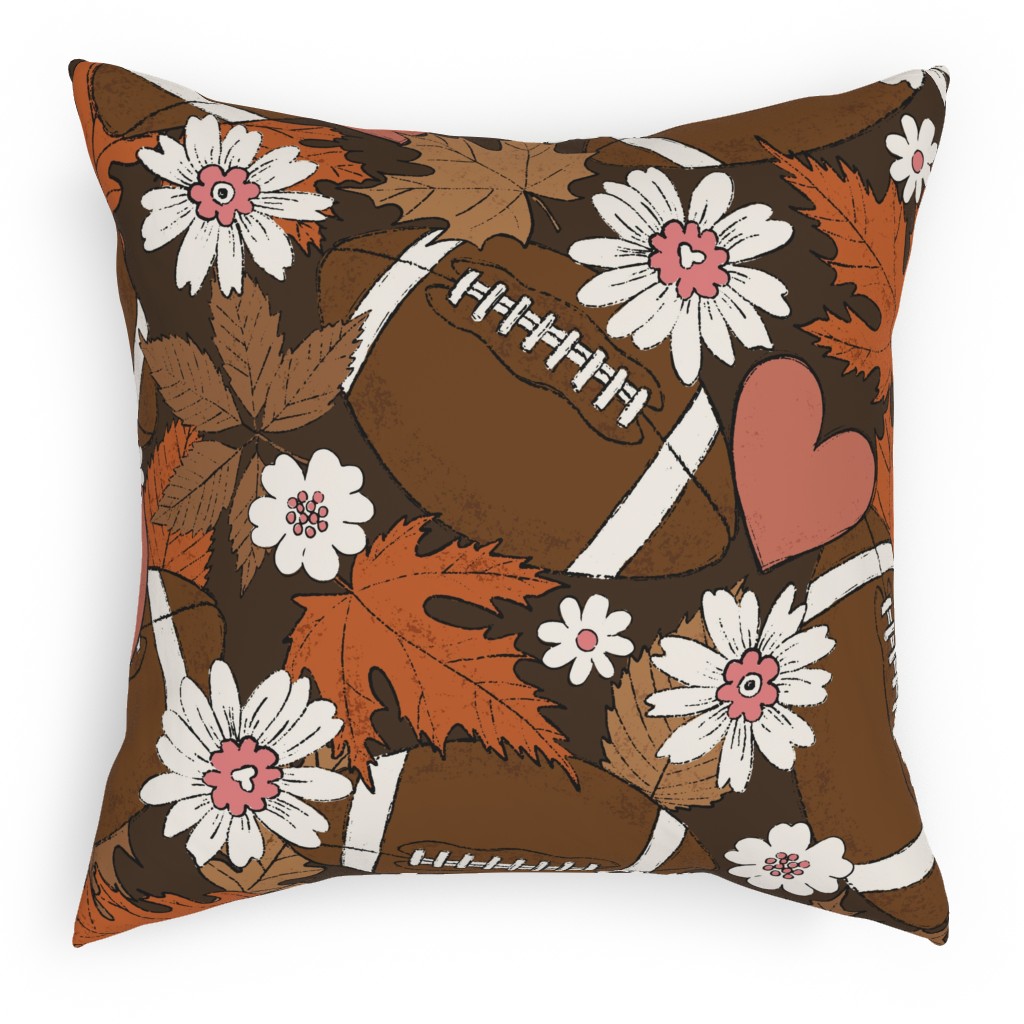 Football, Fall and Florals - Brown Pillow, Woven, Black, 18x18, Single Sided, Brown, Brown