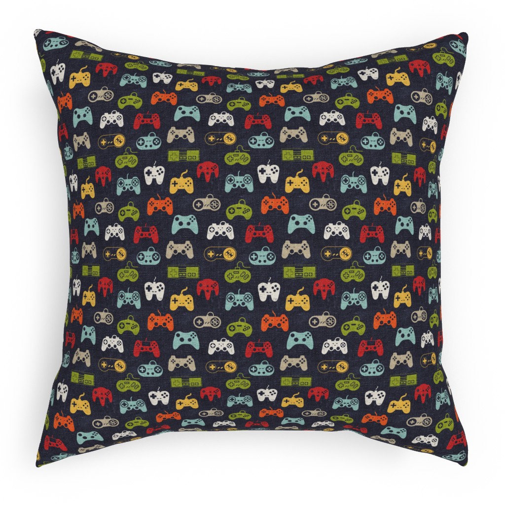 Game Controllers - Navy Multi Pillow, Woven, Black, 18x18, Single Sided, Multicolor
